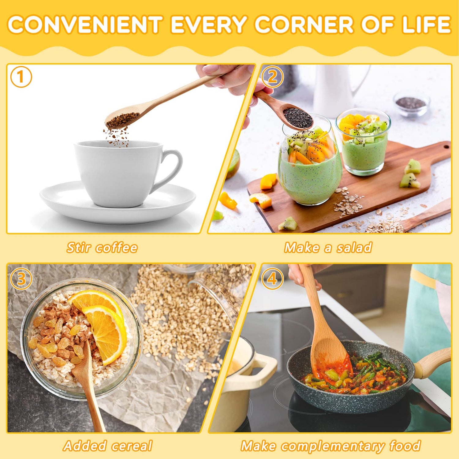 40 Pieces 12 Inch Wooden Kitchen Spoons Long Handle Wooden Cooking Mixing Oval Spoons Wooden Tasting Spoons Mixing Baking Serving Utensils Puppets Meanplan