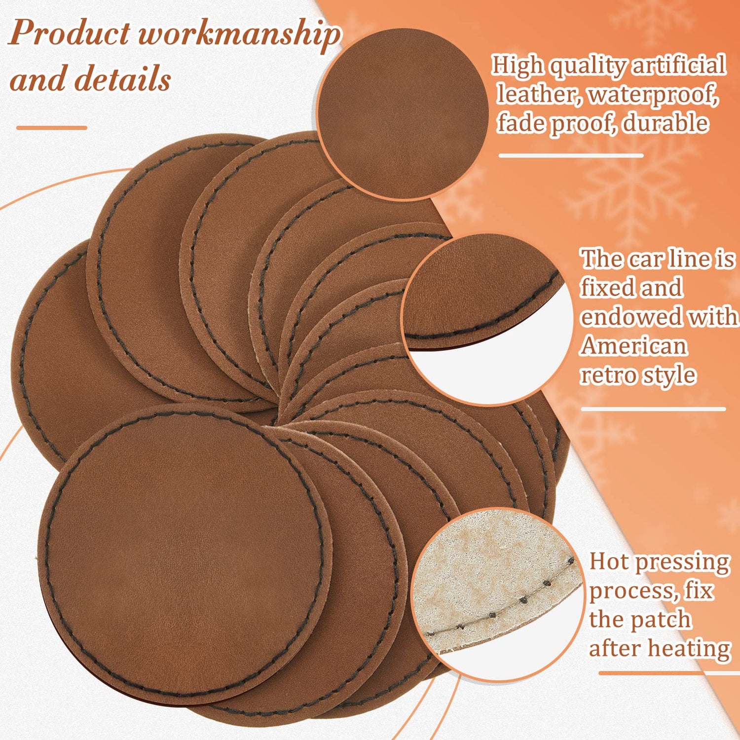 30 Pcs Blank Leather Hat Patches with Adhesive Round Laserable Leatherette Patch Brown Faux Leather Patches Glowforge Laser Supplies for Hats, Dunzy