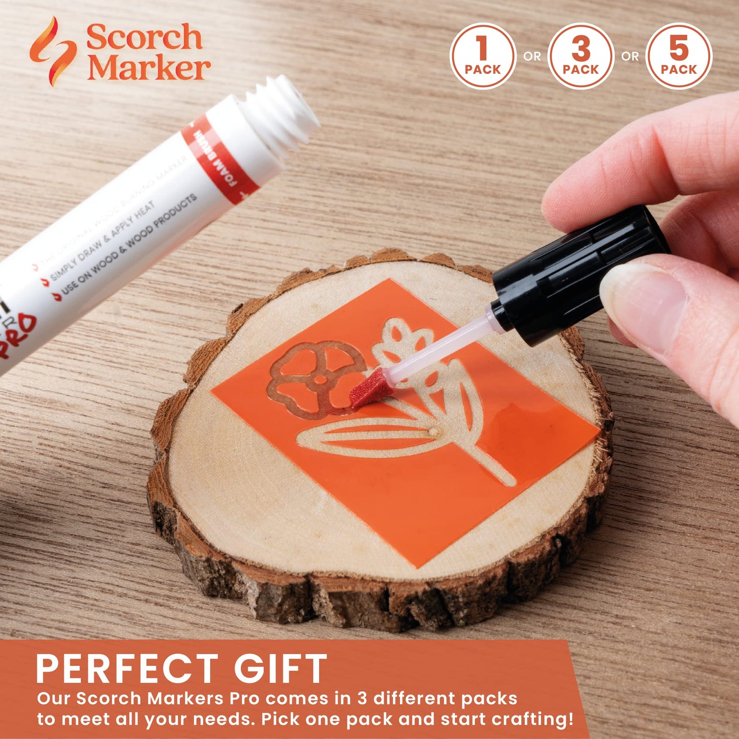 Scorch Marker Woodburning Pen Tool with Foam Tip and Brush, Non-Toxic Marker for Burning Wood, Chemical Wood Burner Set, Do-it-Yourself Kit for Arts