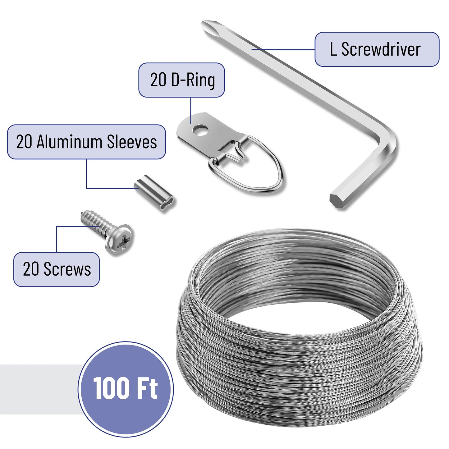 Mr. Pen- Picture Hanging Wire Kit, 100Ft Picture Wire Hanging, D Rings Picture Hanging, Picture Frame Hanging Kit, Picture Frame Wire, Wall Hanging - WoodArtSupply