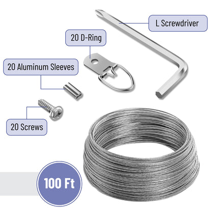 Mr. Pen- Picture Hanging Wire Kit, 100Ft Picture Wire Hanging, D Rings Picture Hanging, Picture Frame Hanging Kit, Picture Frame Wire, Wall Hanging - WoodArtSupply