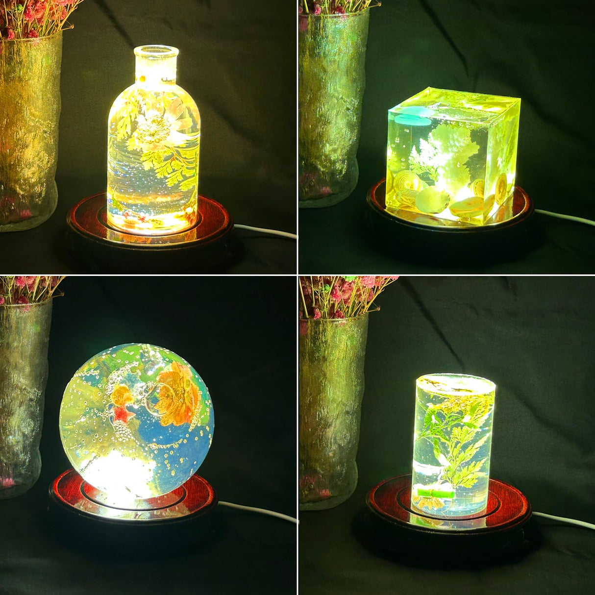 Voaesdk Root Carving Wooden Light Display Base 4.5 Inch Round Wood LED Lighted Stand Base Crystal Display Pedestal for 3D Crystal Figurine Glass Voaesdk