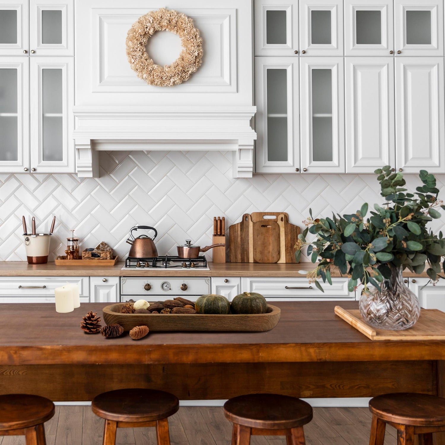 BORSHAE Wooden Decorative Farmhouse Dough Bowl Hand Carved Centerpiece (20 x 6 x 2 inches) BORSHAE