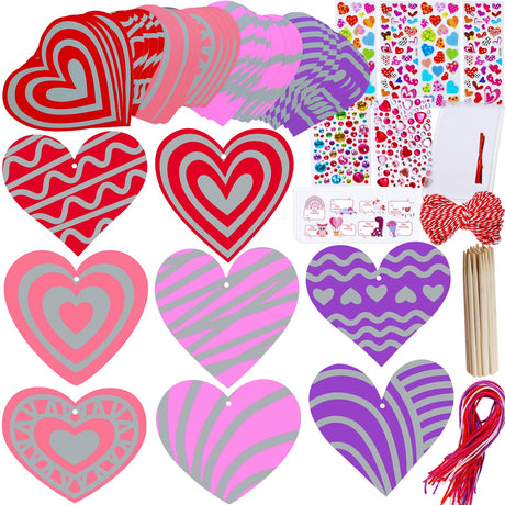 Winlyn 32 Sets Colorful Magic Color Scratch Valentine Hearts Ornaments Decorations Valentine Scratch Art Hearts Valentine's Day Craft Kits for Kids Winlyn