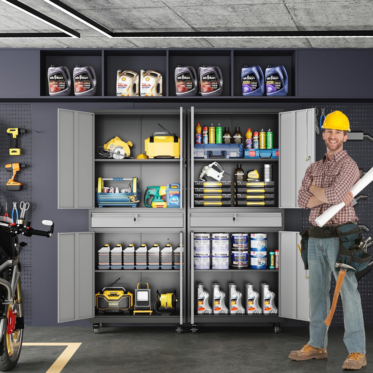 Yizosh Metal Garage Storage Cabinet with Locking Doors and Adjustable Shelves, Rolling Tool Storage Cabinet with 4 Wheels and 1 Drawer - 73" Steel Yizosh