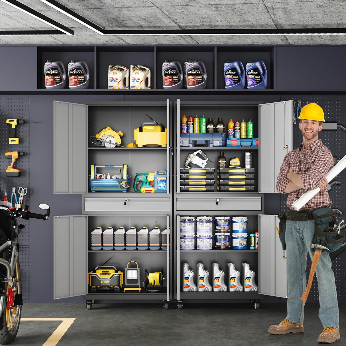 Yizosh Metal Garage Storage Cabinet with Locking Doors and Adjustable Shelves, Rolling Tool Storage Cabinet with 4 Wheels and 1 Drawer - 73" Steel Yizosh