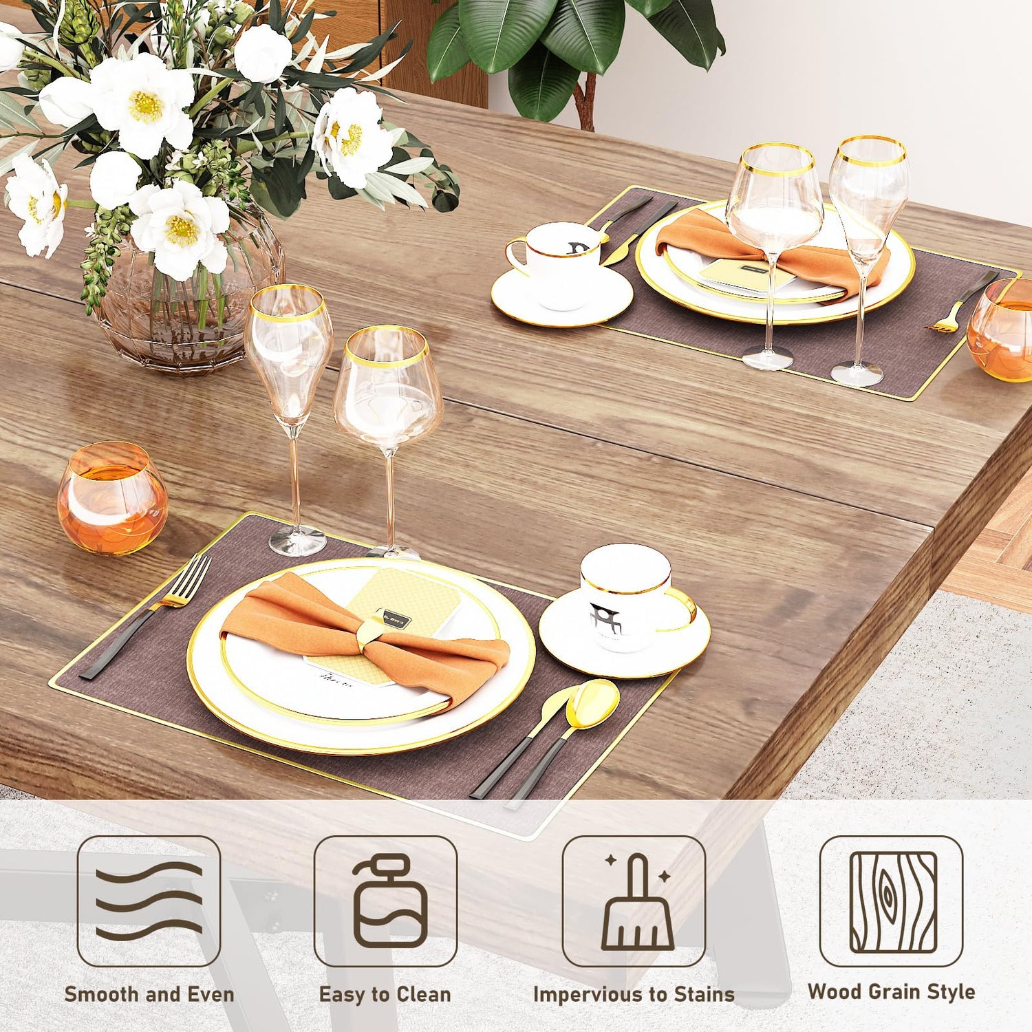 2024 New Large 72IN Solid Wood Dining Table for 6 8 10 People,Modern 6FT Waterproof Rectangular Kitchen Tables w/Anti-Rust&Adjustable Metal Leg,Brown chartustriable