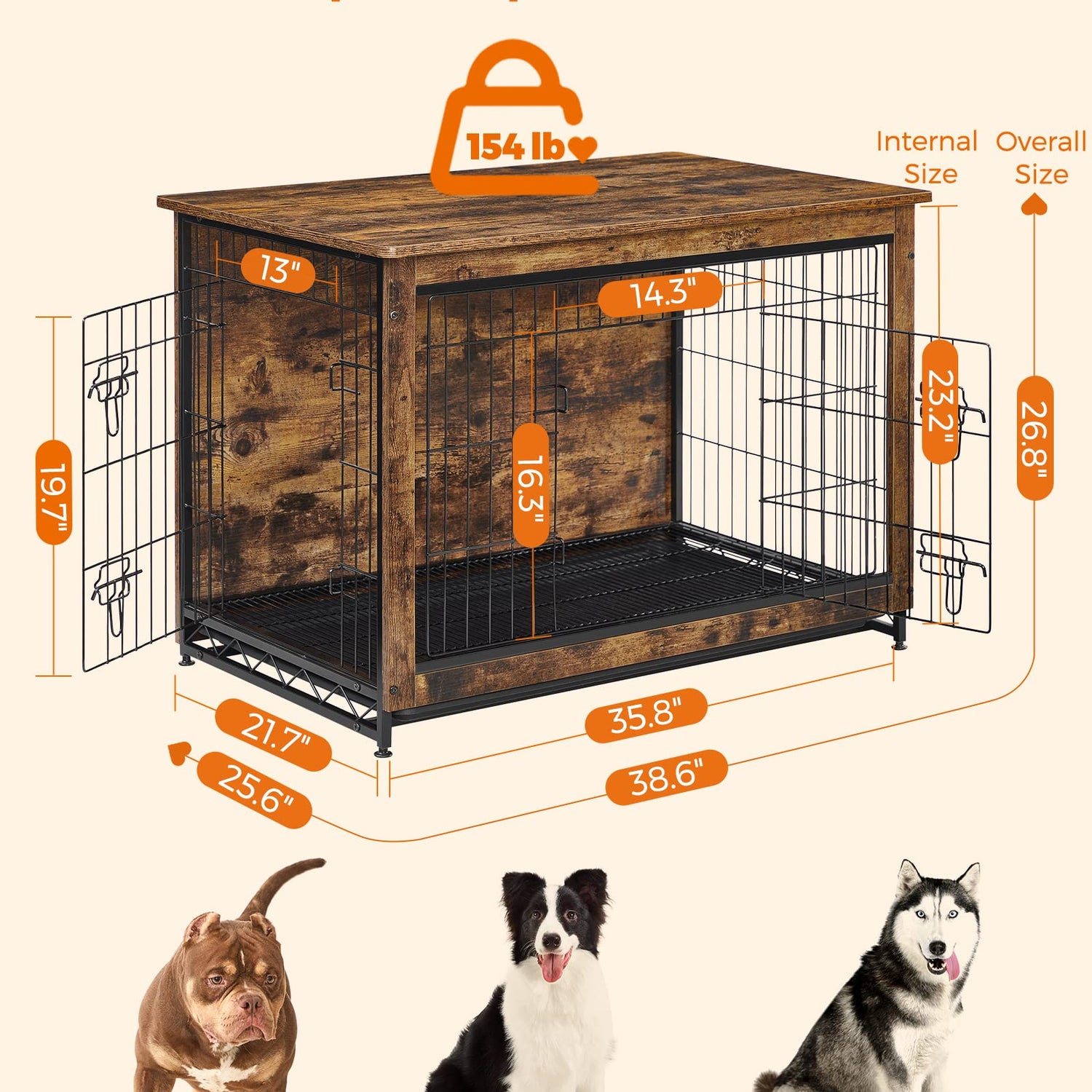 Feandrea Dog Crate Furniture, Side End Table, Modern Kennel for Dogs Indoor up to 70 lb, Heavy-Duty Dog Cage with Multi-Purpose Removable Tray, Feandrea