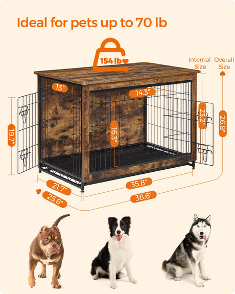 Feandrea Dog Crate Furniture, Side End Table, Modern Kennel for Dogs Indoor up to 70 lb, Heavy-Duty Dog Cage with Multi-Purpose Removable Tray, Feandrea