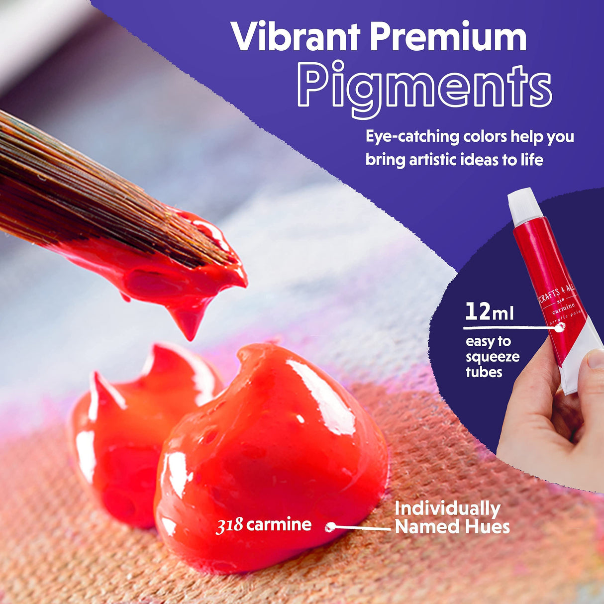 Acrylic Paint Set for Adults and Kids - 24 Pack of 12mL Paints with 3 Art Brushes, Non-Toxic Craft Paint, Halloween Pumpkin Painting Kit - Canvas, Crafts 4 All