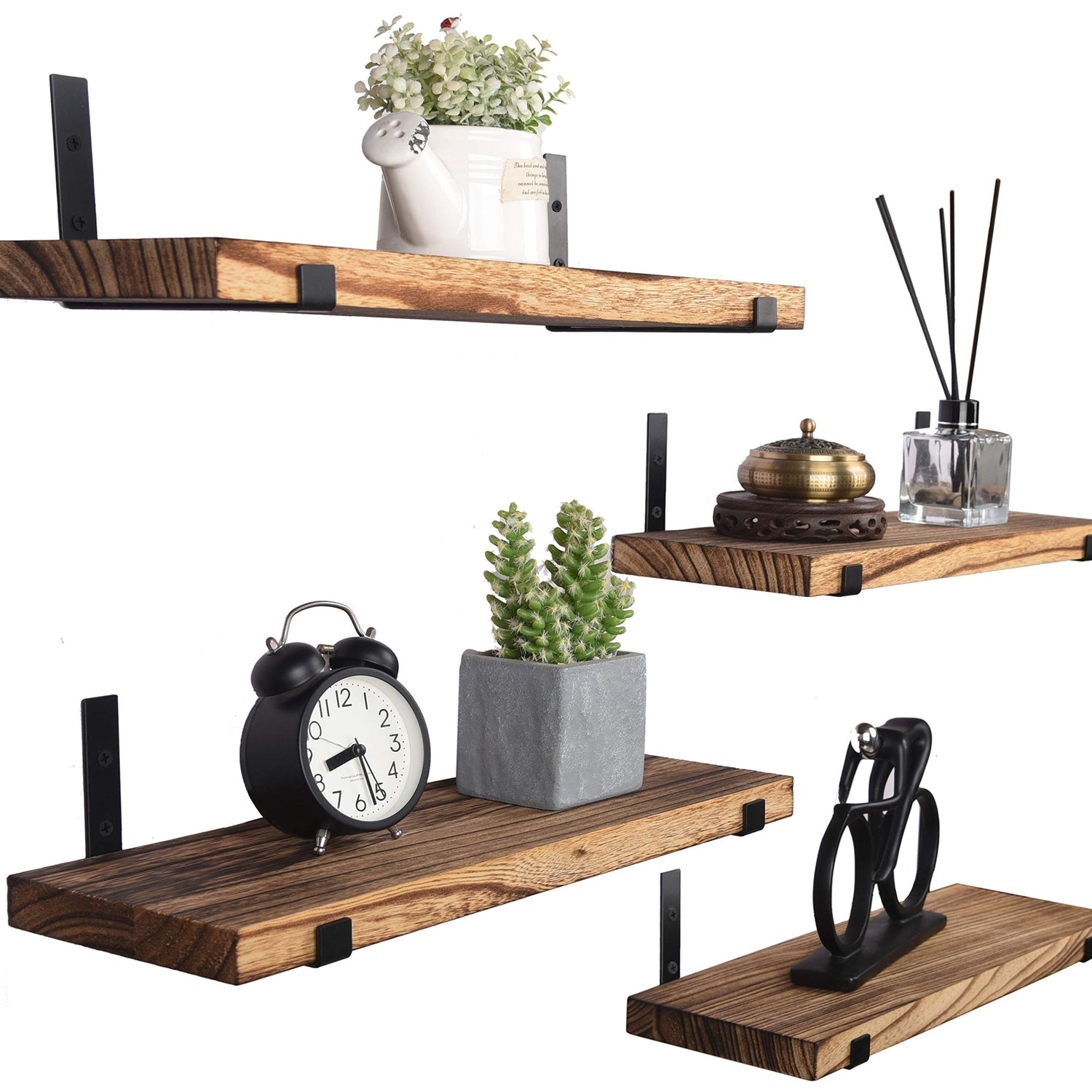 HXSWY Rustic Wood Floating Shelves for Wall Farmhouse Wooden Wall Shelf for Bathroom Kitchen Bedroom Living Room Set of 4 Light Brown HXSWY