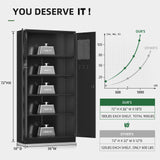 Greenvelly Metal Garage Storage Cabinet with with Pegboard,Black Tool Steel Cabinet with Doors and Adjustable Shelves, Tall Lockabke Garage Cabinet Greenvelly