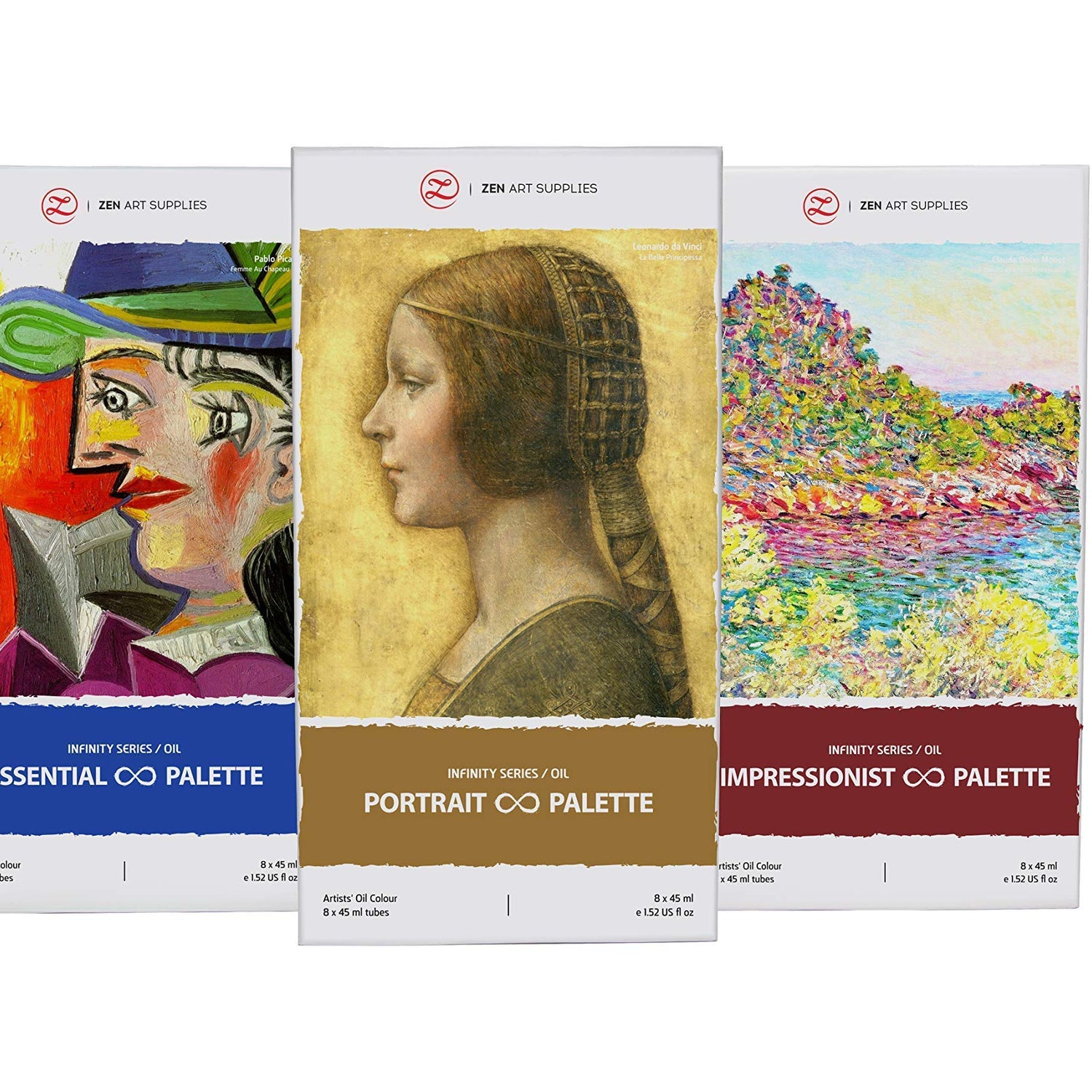 ZenART Non-Toxic Oil Paint Set for Professional Artists - 3 x 8 x 45ml Tubes - Bundle of Portrait, Essential and Impressionist Palette of ZenART Supplies