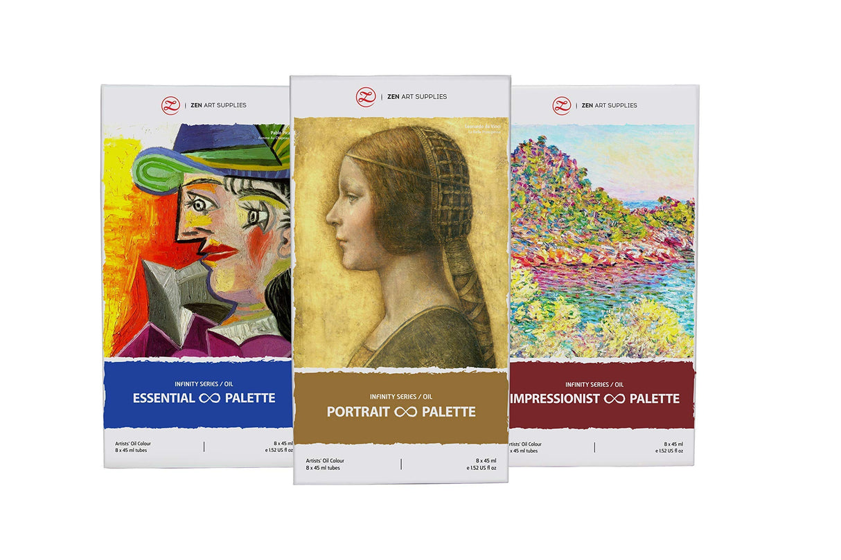 ZenART Non-Toxic Oil Paint Set for Professional Artists - 3 x 8 x 45ml Tubes - Bundle of Portrait, Essential and Impressionist Palette of ZenART Supplies