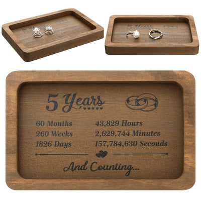Gerrii Anniversary Wood Gift Rectangle Engraved Tray Wedding Anniversary Wood Gifts for Him Husband Wife Trinket Dish Solid Wood Jewelry Display Tray