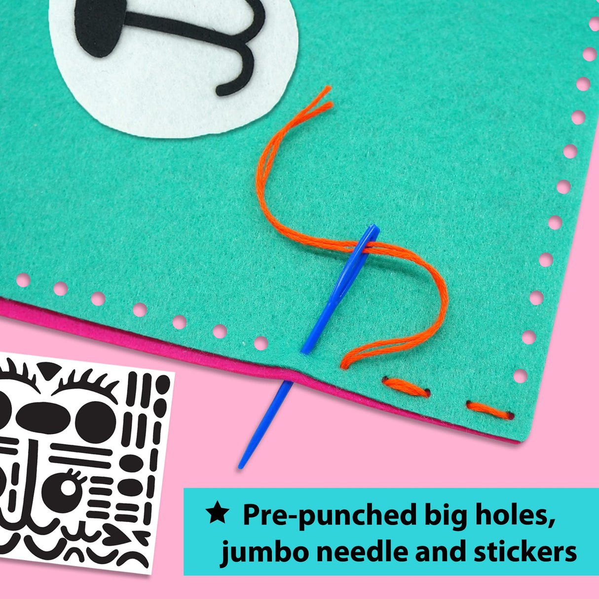 KRAFUN My First Sewing Kit for Beginner Kids Arts & Crafts, 6 Easy DIY Projects of Stuffed Animal Dolls and Plush Pillow Craft, Instructions & Felt, KRAFUN