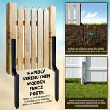 WIMART Fence Post Repair Kit, Heavy Duty Steel Fence Post Anchor Ground Spike for Repair Tilted, Broken Wood Fence Post (Black - Set 1) WIMART