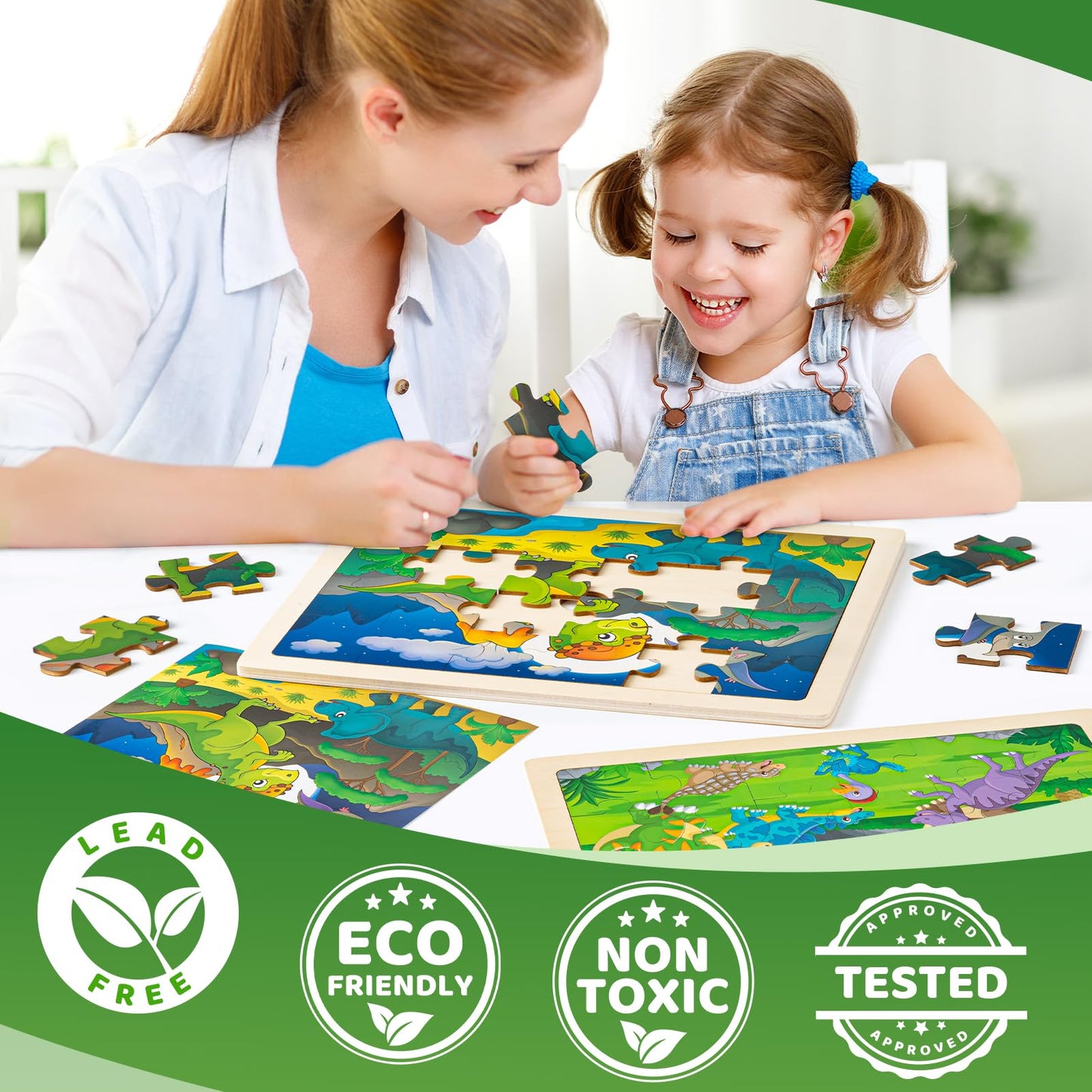 137 Piece Art Set & 2 Pack Wooden Dinosaur Puzzles for Kids - WoodArtSupply