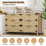 wirrytor Modern Farmhouse 6 Drawer Double Dresser for Bedroom, Wide Rustic Chest of Drawers, Wooden Dresser Chest Storage Organizer for Nursery, wirrytor