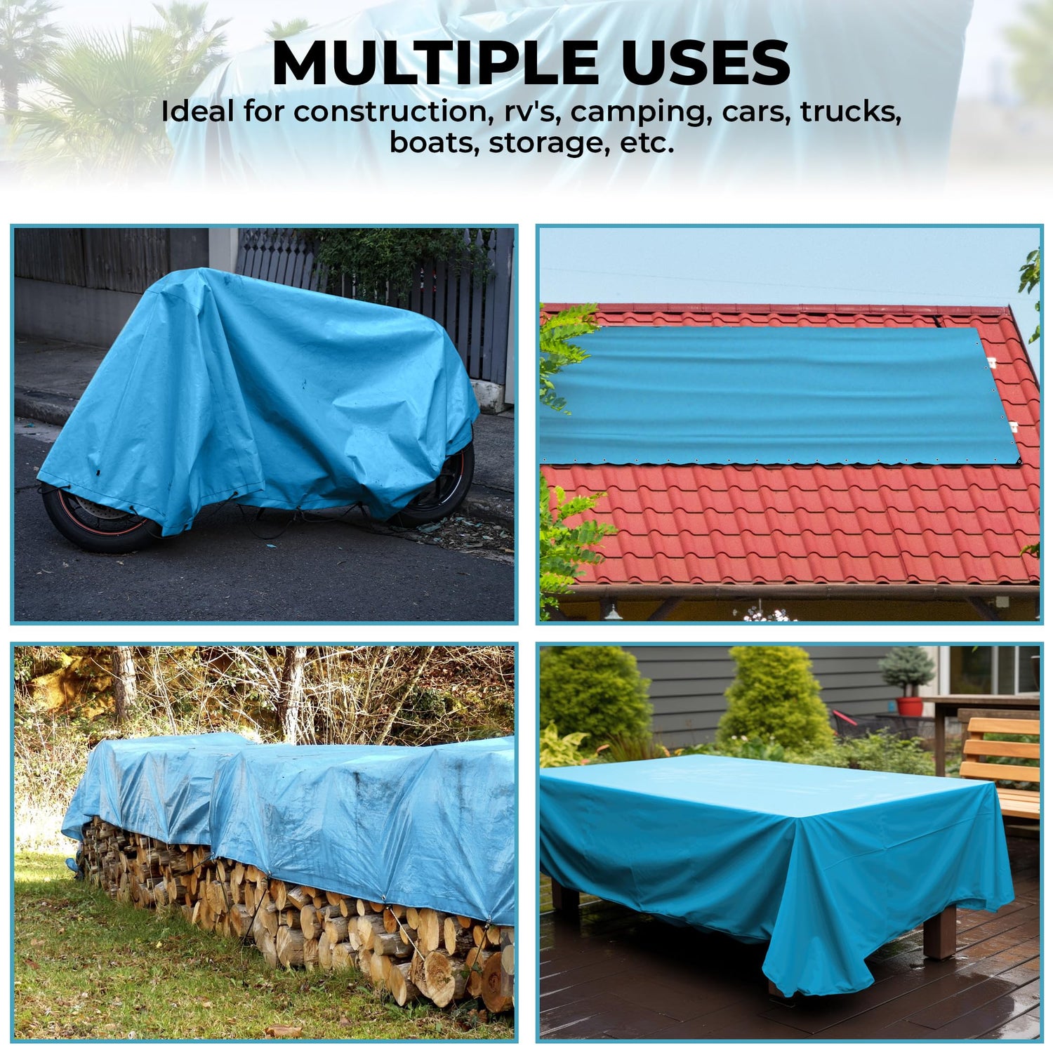 12'x20' Heavy Duty Tarp – Waterproof, 12mil Thick Tarp Cover - UV Resistant, Rip & Tear Proof with Metal Grommets – Multipurpose Use for Camping, Teal Elite