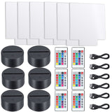 6 Sets 3D Night LED Lamp Bases Including 6 Light Display Stands 6 Clear Acrylic Sheets 6 Remote Controls 6 Charging Cables, Adjustable 16 Colors 4 Honoson