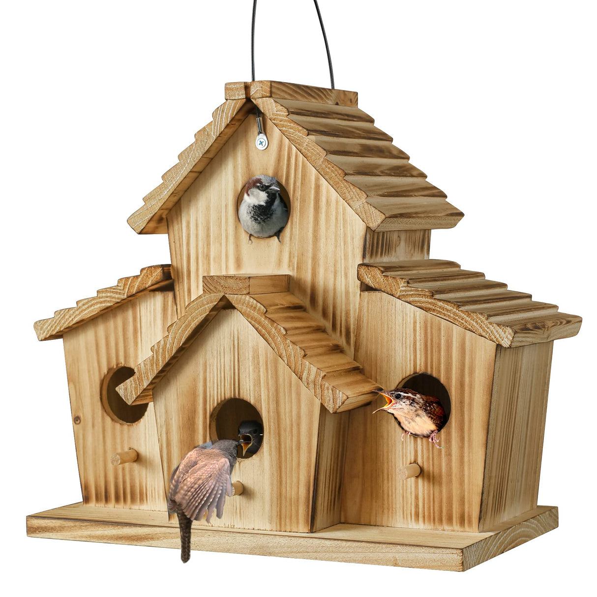 Bird Houses for Outside,Bluebird Finch 4 Room Outdoor Bird Houses for Garden, Up to 4 Bird Families, Large Hole for Bird Families' Needs NATUREYLWL
