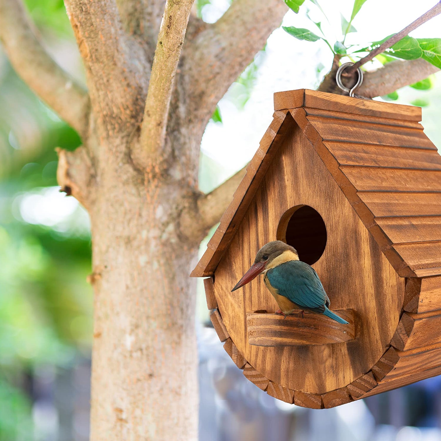 MIXUMON Bird Houses for Outside, Outdoor 3 Hole Bird House Room for 3 Bird Families Bluebird Finch Cardinals Hanging Birdhouse for Garden (Set 1) MIXUMON