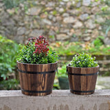 Small Wooden Bucket Barrel Planters – 6.3’’＋5.3'' Rustic Flower Planters Pots Boxes Container with Drainage Holes for Indoor Home Decor Small Plants, HappyDecor