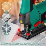 HYCHIKA Jigsaw, 6.7A Jig Saw 800-3000SPM with 6 Variable Speeds, 4 Orbital Sets, Bevel Angle 45°, 6PCS Blades, Pure Copper Motor, Laser Guide, HYCHIKA BETTER TOOLS FOR BETTER LIFE