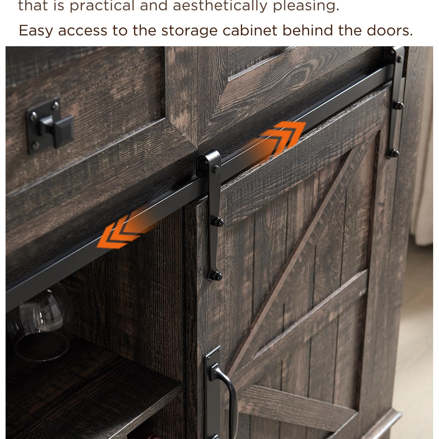 OKD Farmhouse Buffet Cabinet, 54" Sideboard with 3 Drawers, Sliding Barn Door, Wine and Glass Rack, Storage Shelves, Liquor Coffee Bar Cupboard for OKD