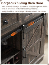 OKD Farmhouse Buffet Cabinet, 54" Sideboard with 3 Drawers, Sliding Barn Door, Wine and Glass Rack, Storage Shelves, Liquor Coffee Bar Cupboard for OKD