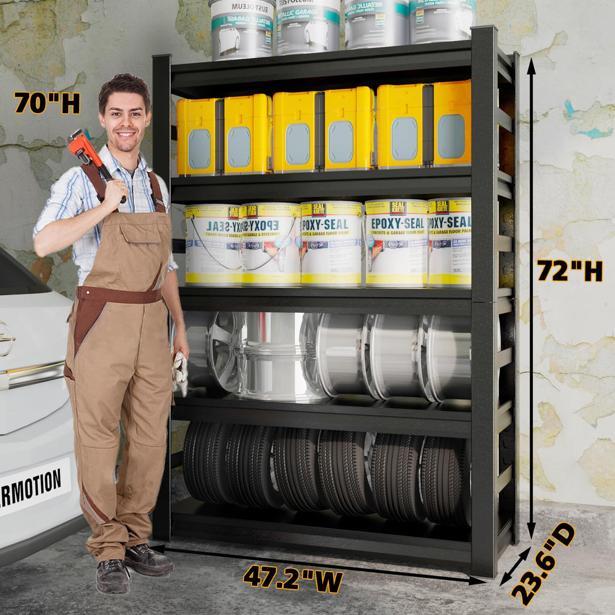 SFTORMAS 23.6" D X 47.2" W X 72" H Garage Shelving,5 Tier Adjustable Metal Shelving,Heavy Duty Garage Storage Shelving for for Garage Warehouse SFTORMAS