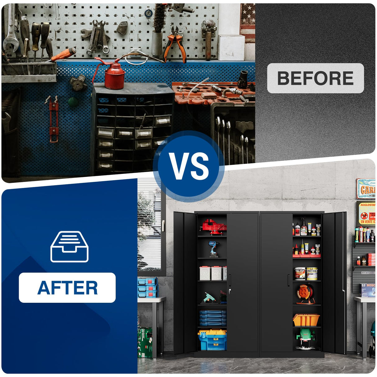 Fesbos Metal Storage Cabinet-72” Tall Steel File Cabinets with Lockable Doors and Adjustable Shelves-Black Steel Storage Cabinet for Home, School, Fesbos