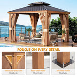 Jolydale 10' x 12' Gazebo, Permanent Wooden Finish Coated Aluminum Frame Canopy, Galvanized Steel Double Top, Outdoor Metal Pavilion with Privacy Jolydale