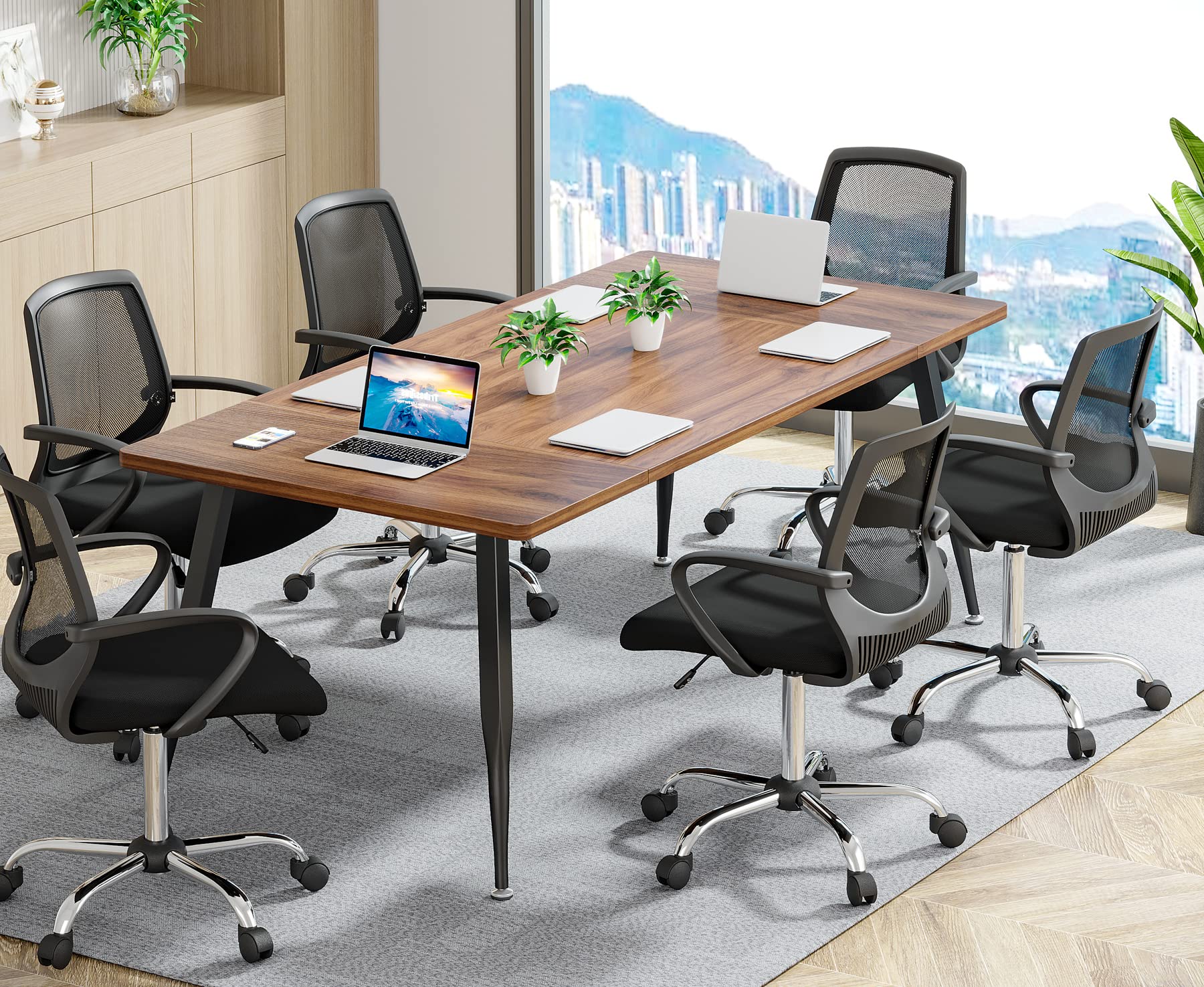 Tribesigns 6FT Conference Table, Rectangular Meeting Room Tables, Modern Industrial Seminar Table Boardroom Desk with Metal Legs for Office, 70.8’’ L - WoodArtSupply