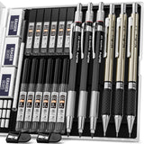 Nicpro 6PCS Art Mechanical Pencils Set, 3 PCS Metal Drafting Pencil 0.5 mm & 0.7 mm & 0.9 mm & 3 PCS 2mm Graphite Lead Holder (2B HB 2H) For Writing, Nicpro