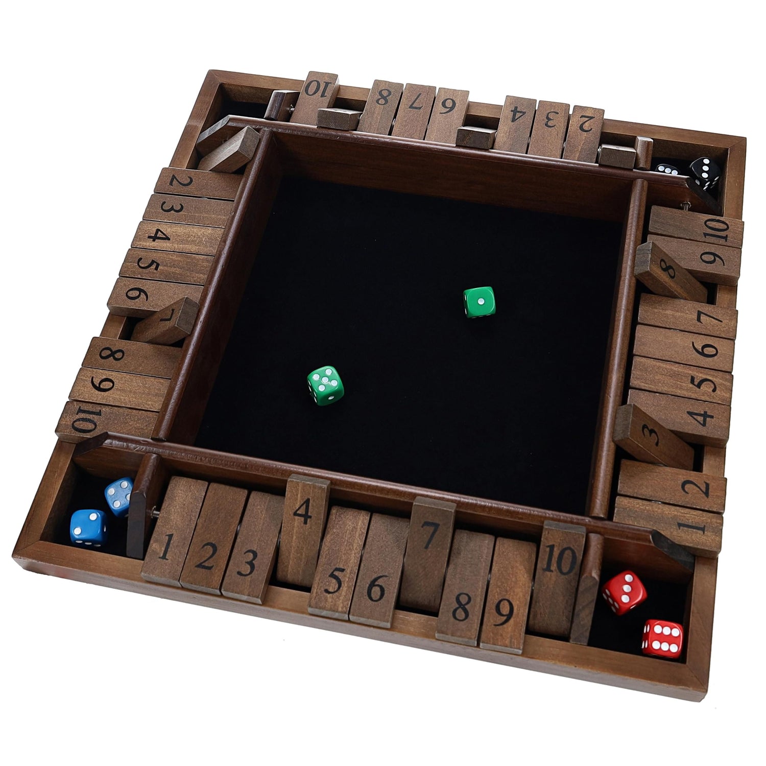 WE Games 14 inch 4-Player Shut The Box Wooden Board Game, Walnut Stain WE Games