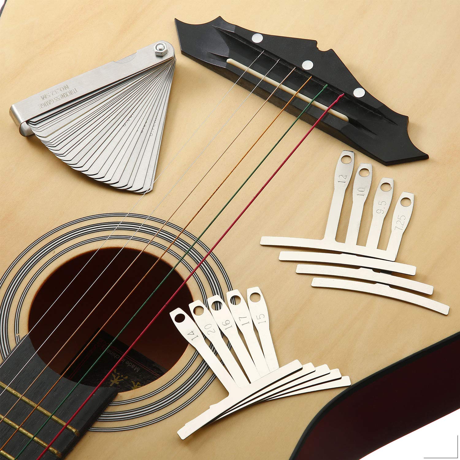 17 Pieces Guitar Luthier Tools Set Guitar Radius Gauge, String Action Ruler Gauge, Feeler Gauge, Guitar Notched Radius Gauges, Guitar Neck Notched Mudder