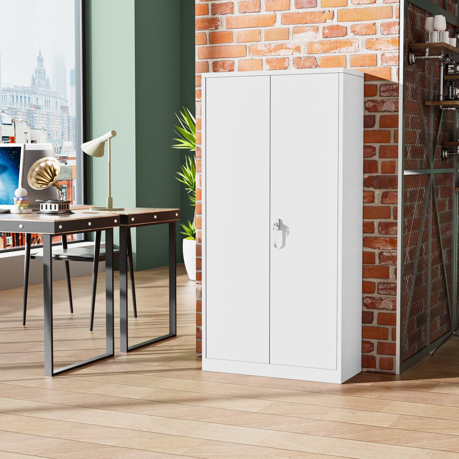 Superday Locking Metal Cabinet 72"×36"×18", Tall Storage Cabinet with 2 Doors and 4 Shelves, Large Metal Steel Utility Cabinet for Office File Superday