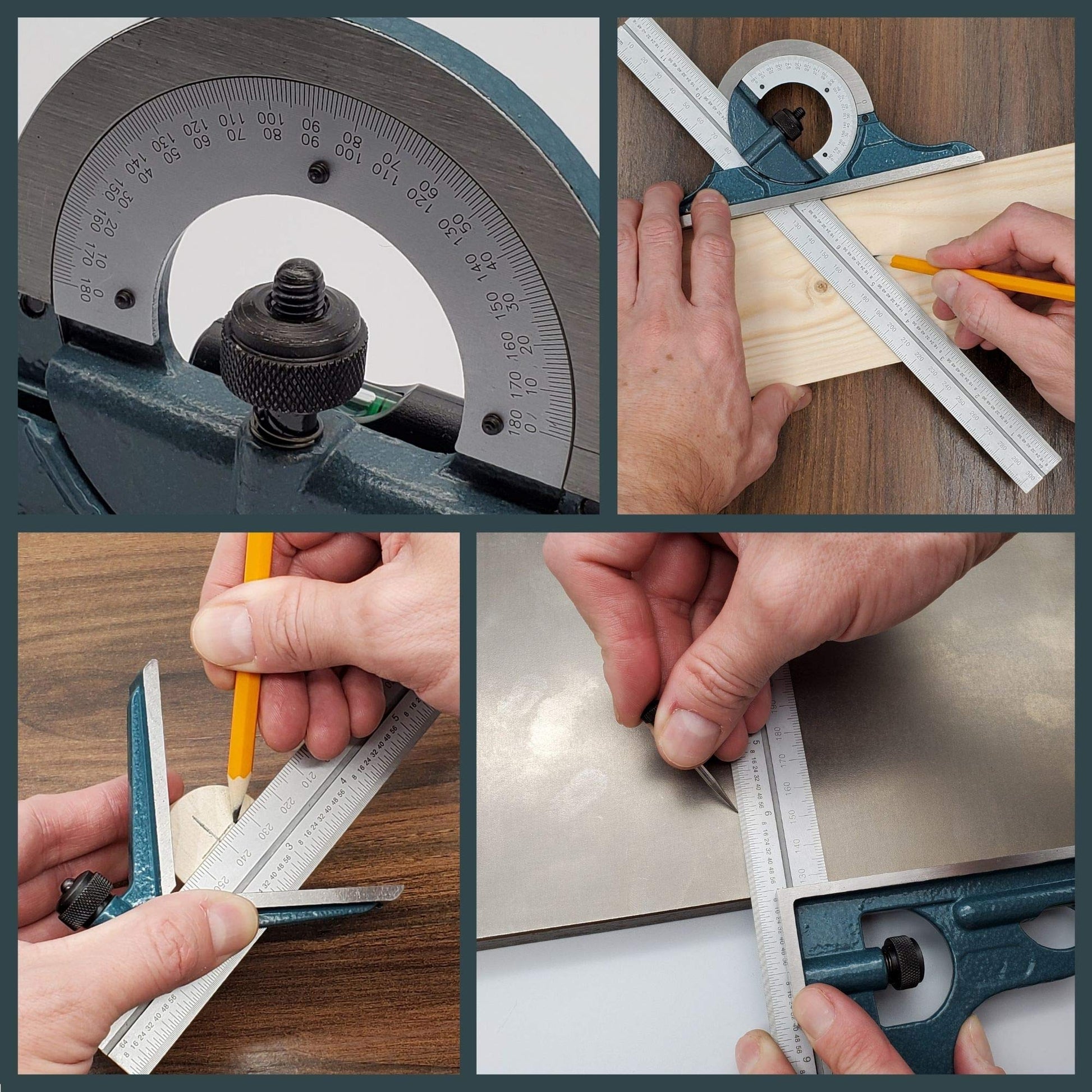 Combination Square Set with Protractor, Woodworking Square, Carpenter Square, 12’’ Bevel Ruler, 180 Degree Angle Finder, Ideal for Woodworking, - WoodArtSupply