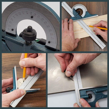 Combination Square Set with Protractor, Woodworking Square, Carpenter Square, 12’’ Bevel Ruler, 180 Degree Angle Finder, Ideal for Woodworking, - WoodArtSupply