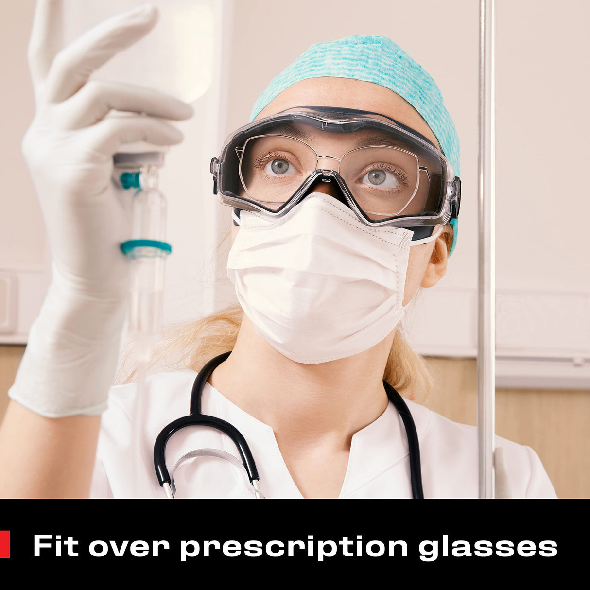 NoCry Safety Goggles Over Glasses for Men and Women; Anti Fog Scratch Resistant Men; Vented Lab with Extreme Impact Resistance; ANSI Z87.1 Certified NoCry