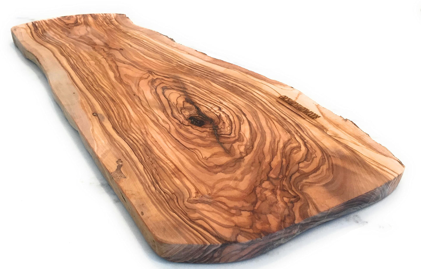 20" Rustic Handmade Bark Edge Olive Wood Charcuterie Board by Orchard Hardwoods- For Cutting, Chopping, Serving. Wooden Slab, Unique Kitchen Gift- In - WoodArtSupply