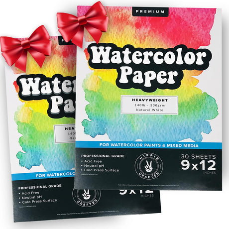 Watercolor Paper Pad 2 Pack for Water Color Paper White Heavy 140 lb Cold Pressed for Paint and Markers Pens and Artists Watercoloring Painting HIPPIE CRAFTER