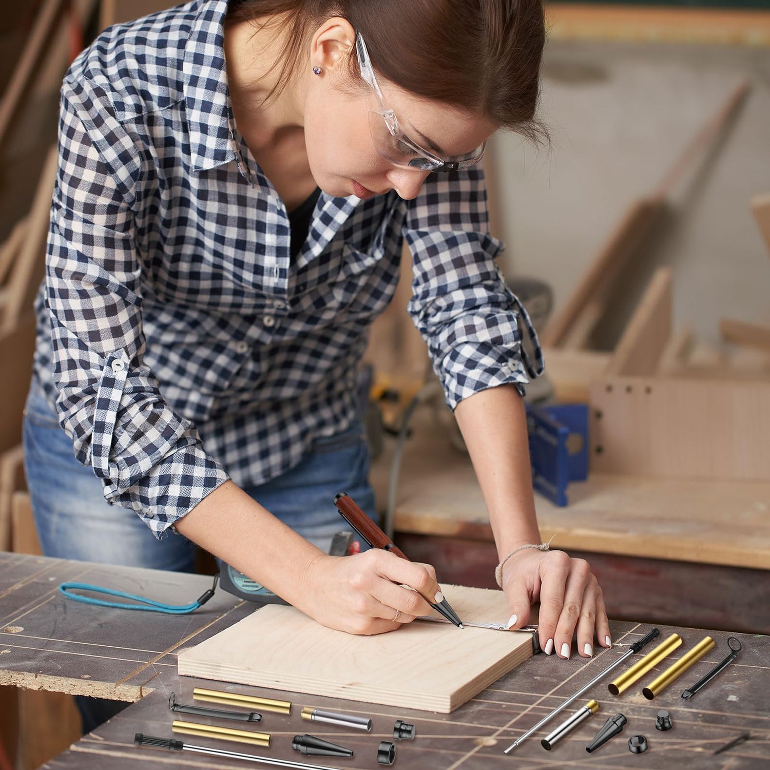 Colarr 10 Pcs Pen Kits for Wood Turning 7mm Slimline Pen Twist Pen Kit with Refill Lathe Turning Supplies for Making Pen Office Classroom Supplies Colarr