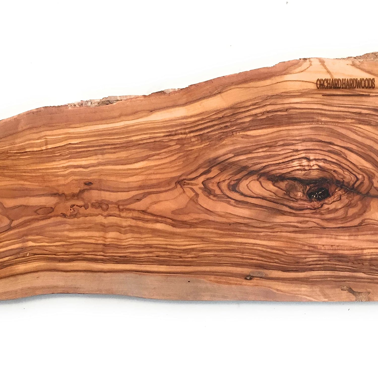 20" Rustic Handmade Bark Edge Olive Wood Charcuterie Board by Orchard Hardwoods- For Cutting, Chopping, Serving. Wooden Slab, Unique Kitchen Gift- In ORCHARD HARDWOODS