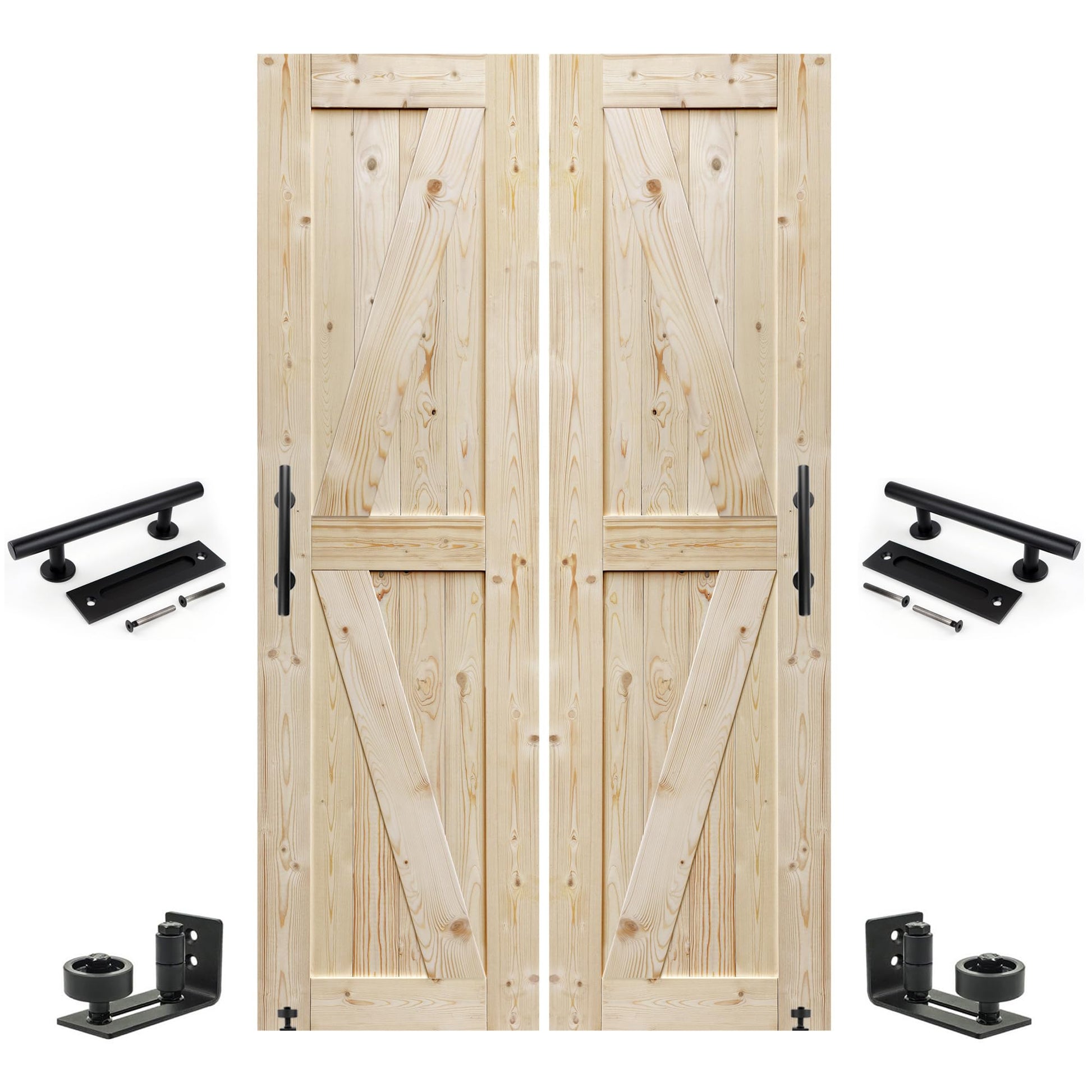 S&Z TOPHAND 24 in. x 80 in. Double Barn Door, 24-54in Unfinished British Brace Barn Door/Modern Style/Solid Wood/Sliding Door/Simple Assembly is - WoodArtSupply