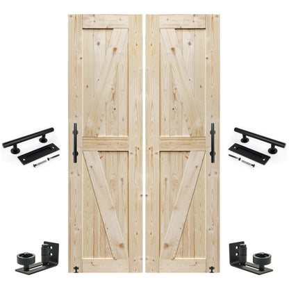 S&Z TOPHAND 24 in. x 80 in. Double Barn Door, 24-54in Unfinished British Brace Barn Door/Modern Style/Solid Wood/Sliding Door/Simple Assembly is - WoodArtSupply