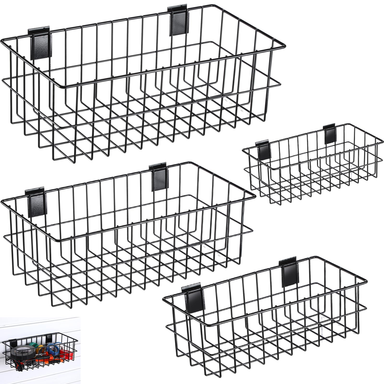 Hicarer 4 Pcs Slatwall Baskets, Large Size Metal Mounted Ventilated Slatwall Baskets Slatwall Panel Hanging Wire Basket Slatwall Accessories for - WoodArtSupply