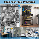 S AFSTAR Garage Workbench with Drawers, 32 x 16 Inches Tool Storage Workbench with Peg Board & 2 Lower Shelves, 14 Hanging Accessories, 220 LBS S AFSTAR
